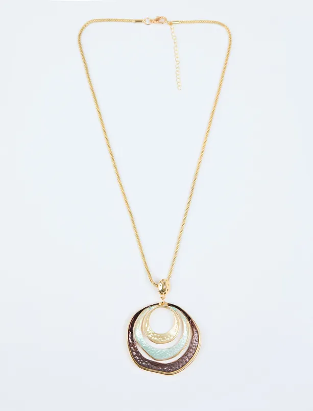 Women White Oval Figured Adjustable Necklace