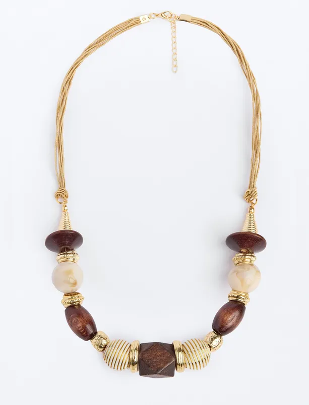 Women Brown Adjustable Necklace with Geometric Patterned Stone Detail