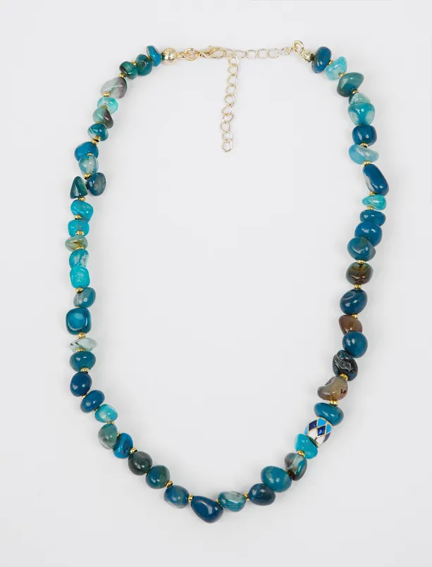 Women Blue Elegant Adjustable Necklace with Natural Stone Details