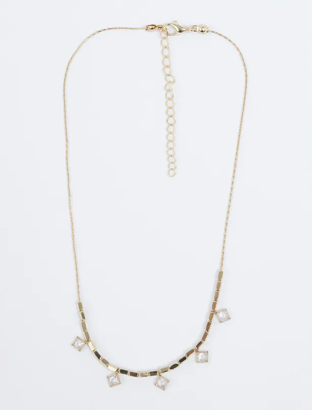 Women Yellow Square Figured Shiny Adjustable Necklace