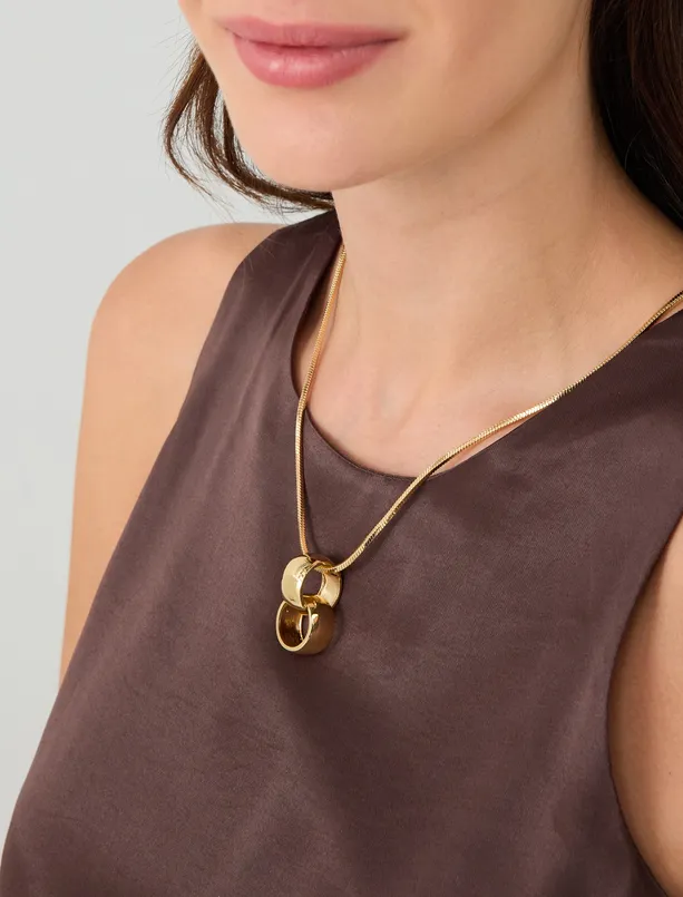 Women Yellow Double Ring Detailed Chain Necklace