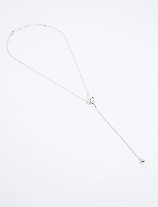 Women Grey Figured Long Adjustable Necklace