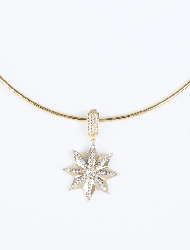 Women Yellow Shiny Stone Detailed Star Figured Necklace