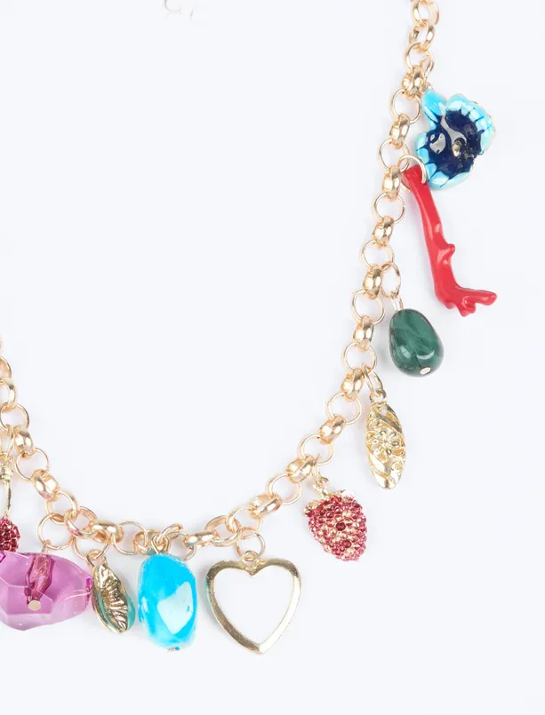 Women Yellow Adjustable Necklace with Multi Charms