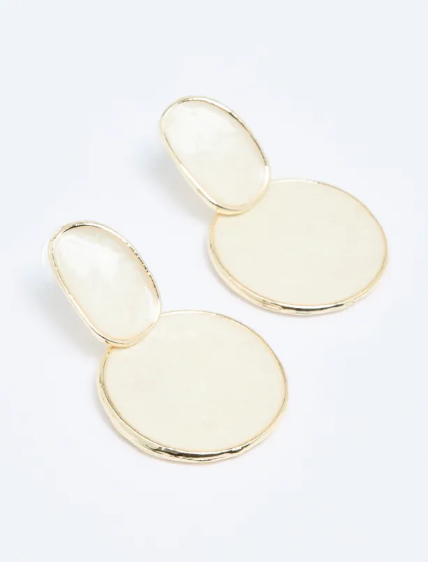 Women White Shiny Round Figured Earrings