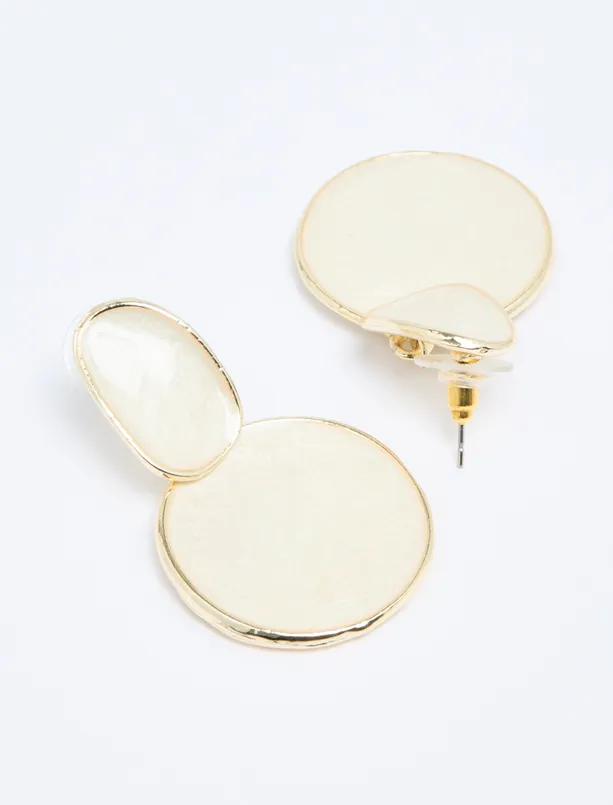 Women White Shiny Round Figured Earrings