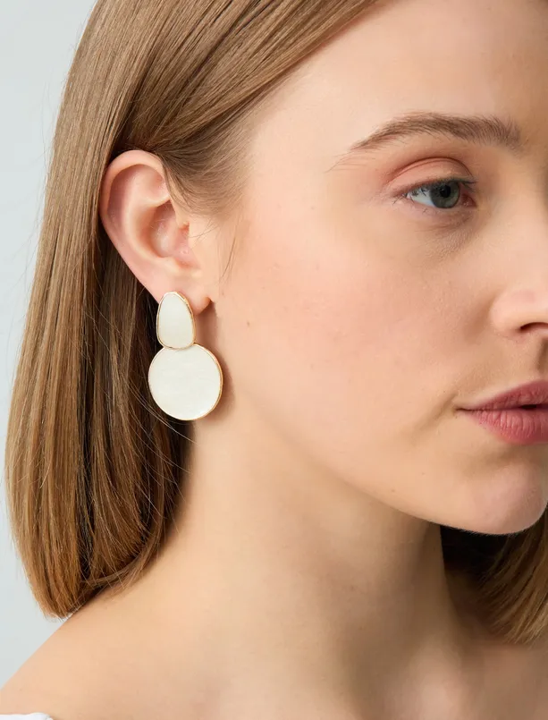 Women White Shiny Round Figured Earrings