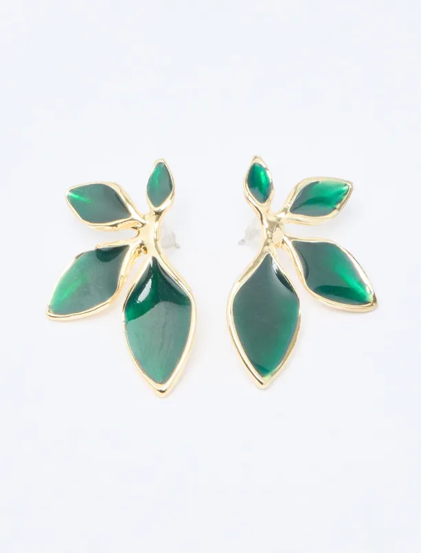 Women Green Colorful Leaf Figured Earrings