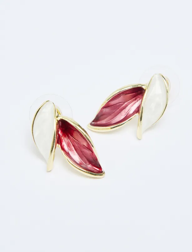 Women Red Double Leaf Patterned Earrings