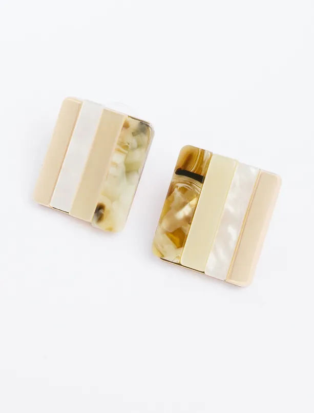 Women Beige Color Blocked Square Earrings