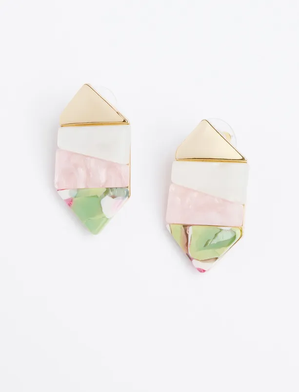 Women Pink Color Blocked Asymmetric Patterned Earrings