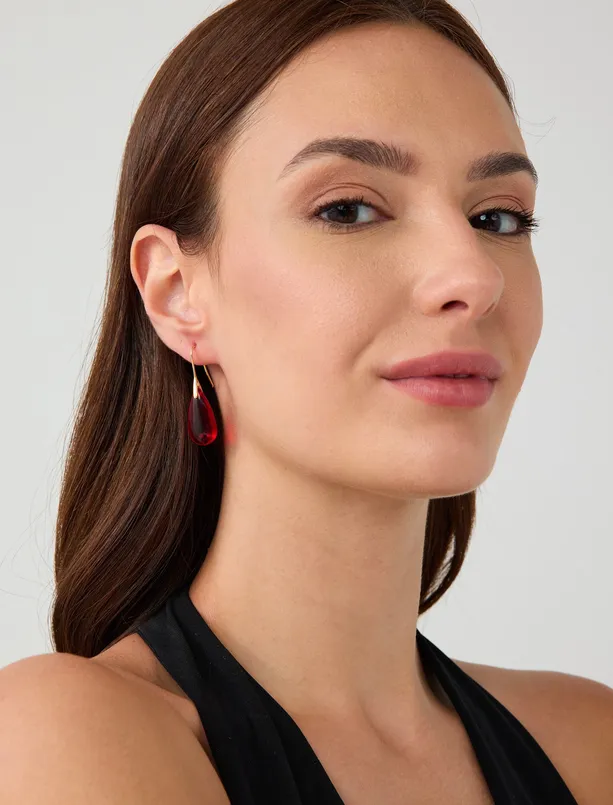 Women Red Colorful Drop Figured Earrings