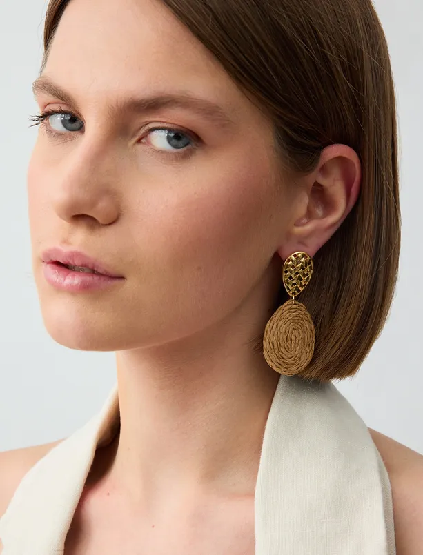 Women  Oval Earrings with Wicker Detail