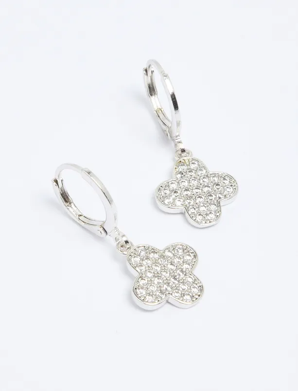 Women Grey Swaying Clover Figured Earrings