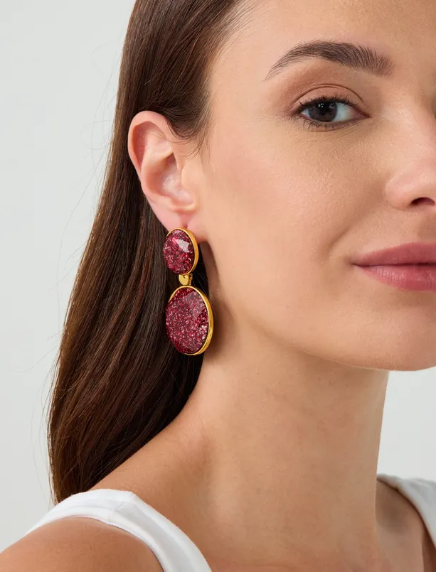 Women  Round Shiny Detailed Earrings