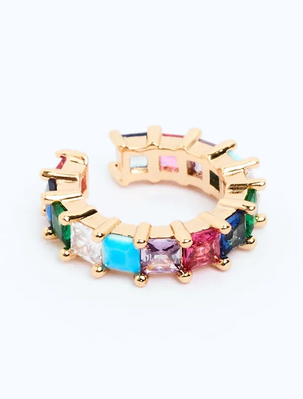 Women Mixed In-Line Shiny Stone Detailed Joint Earrings