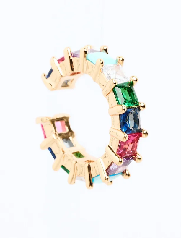 Women Mixed In-Line Shiny Stone Detailed Joint Earrings