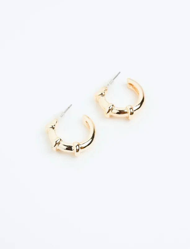 Women Yellow Ring Figured Metal Earrings