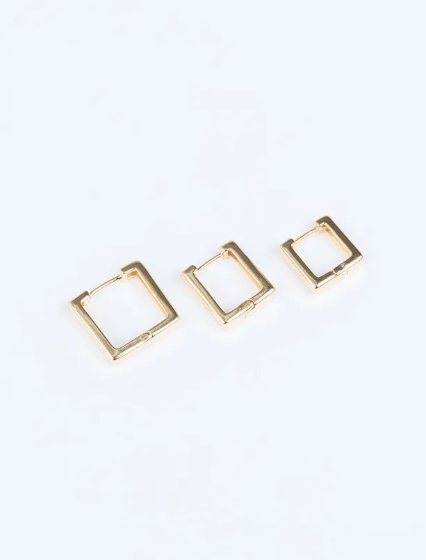 Women Yellow Square Figured Triple Earring Set