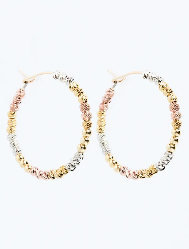 Women Yellow Colorful Metal Beaded Hoop Earrings