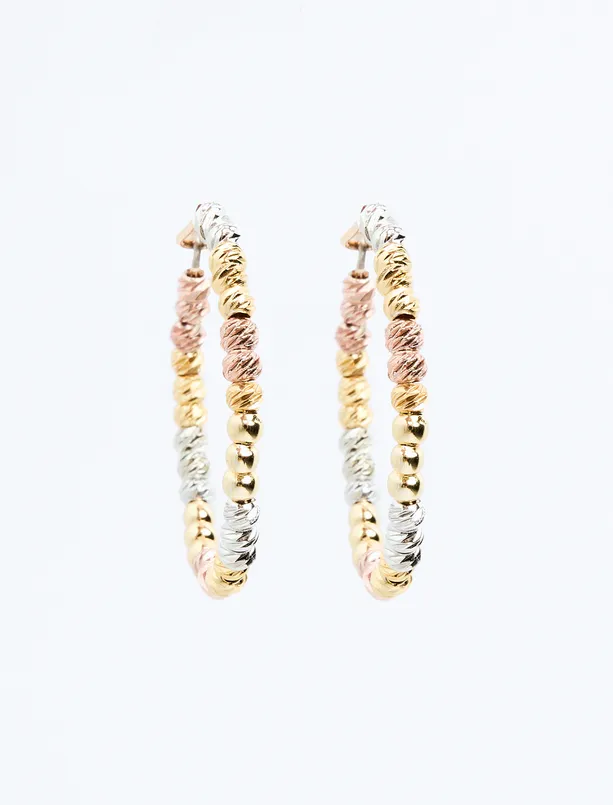 Women Yellow Colorful Metal Beaded Hoop Earrings