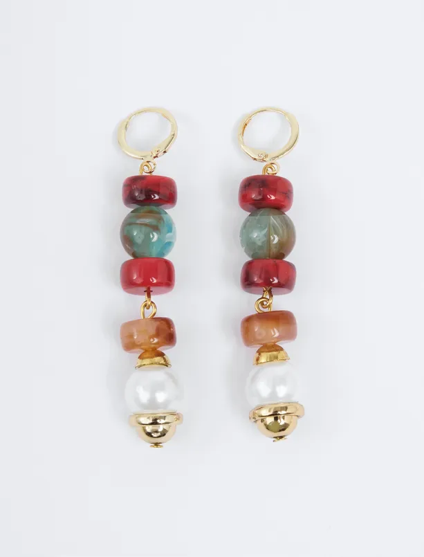 Women Mixed Colorful Stone Detailed Dangling Earrings
