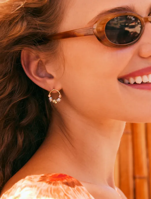 Women Mixed Hoop Earrings with Metal Ball Detail