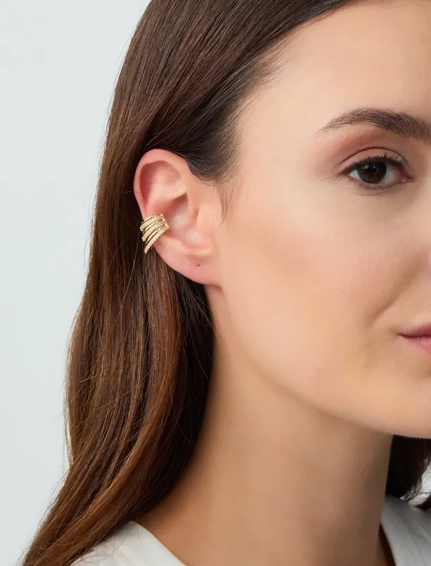 Women Yellow Multiple Ring Figured Earrings with Polished Stones