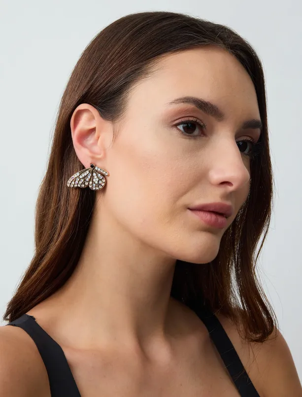 Women White Butterfly Figured Stone Earrings