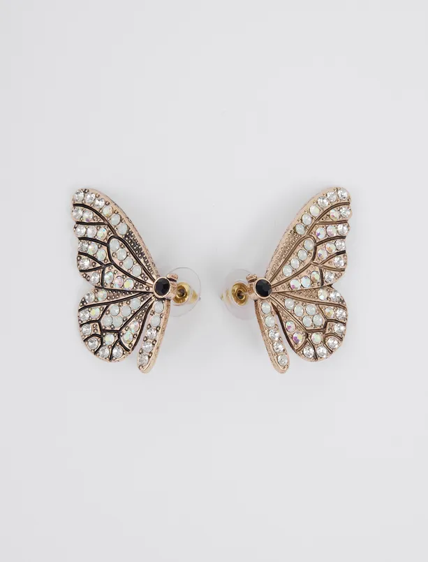 Women White Butterfly Figured Stone Earrings