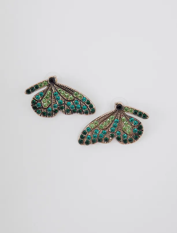 Women Green Butterfly Figured Stone Earrings