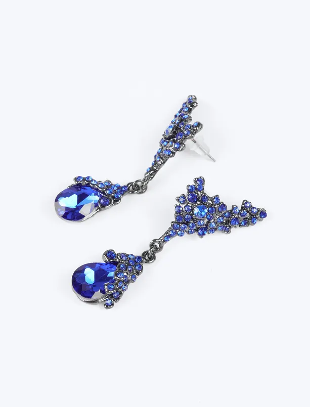 Women Dark Blue Drop Figured Stone Earrings