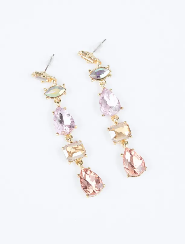 Women Mixed Colorful Stone Detailed Dangle Earrings
