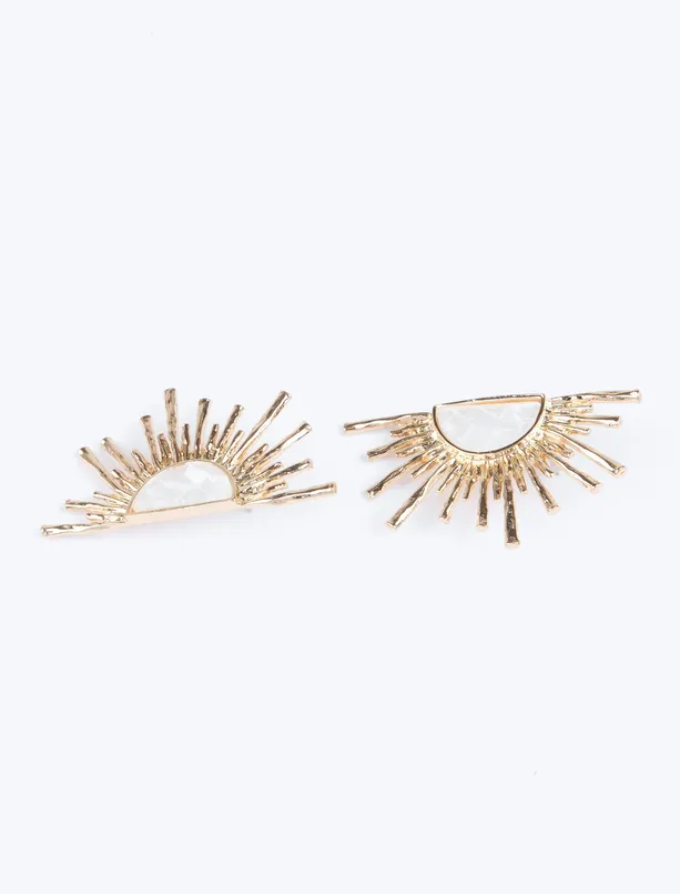 Women Yellow Sun Shaped Glitter Earrings