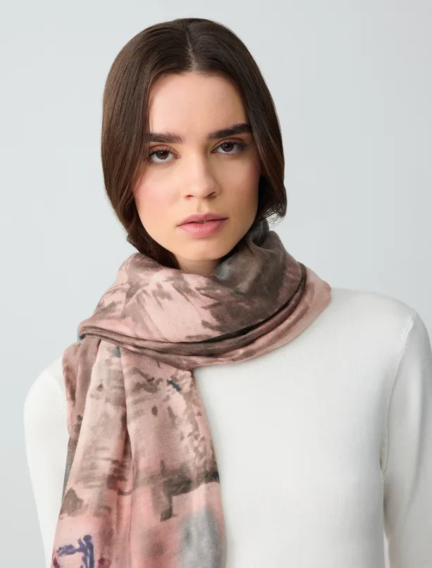 Women Beige Abstract Patterned Woven Shawl