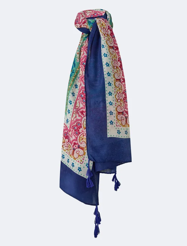 Women Blue Ethnic Patterned Woven Shawl