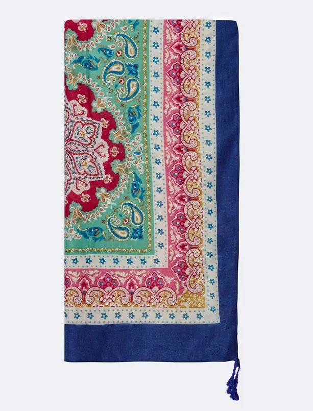 Women Blue Ethnic Patterned Woven Shawl