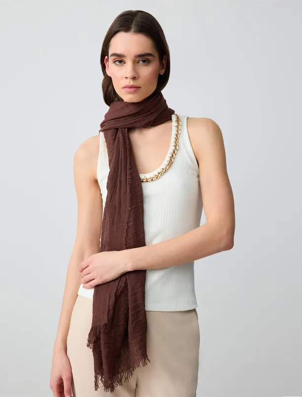 Women Brown Tasseled Woven Shawl