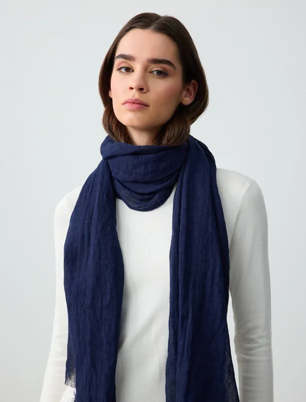 Women Dark Blue Tasseled Woven Shawl