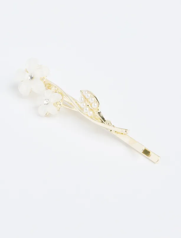 Women White Flower Detailed Wire Buckle