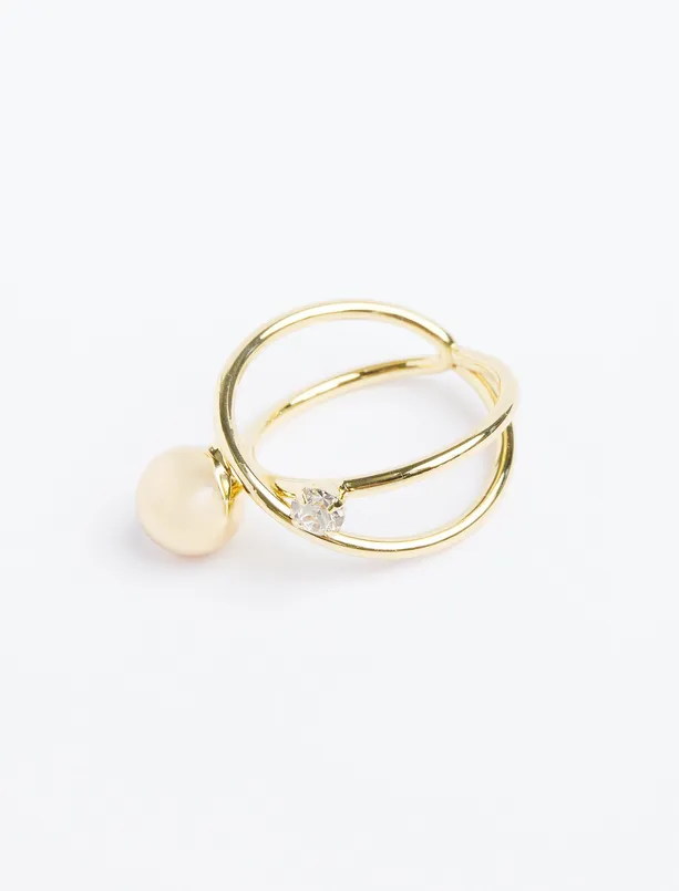 Women Yellow Brilliant Stone Detailed Double Ring