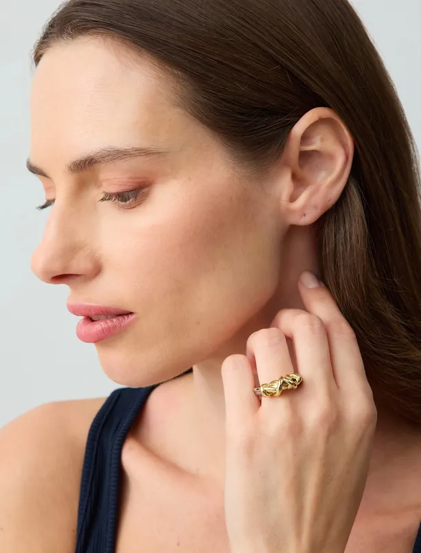 Women Mixed Shiny Ring with Twisted Pattern Detail
