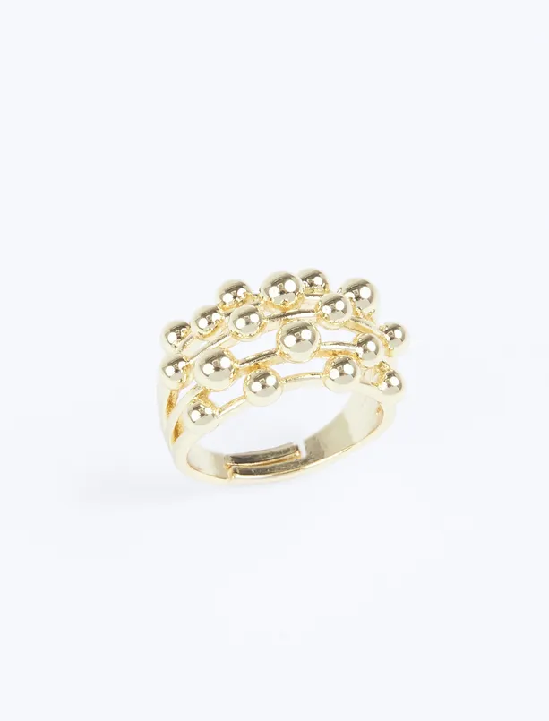 Women Yellow Shiny Ring with Metal Ball Detail
