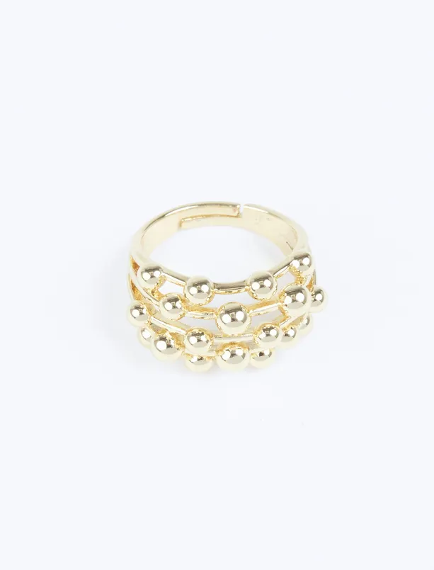 Women Yellow Shiny Ring with Metal Ball Detail