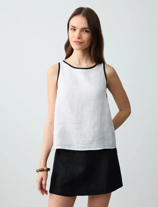 Women Black Straight Cut Mini Linen Shorts Skirt