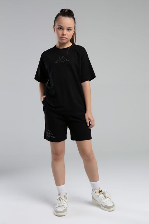 Siyah Logo Kenzie Kız Çocuk Siyah Regular Fit Tişört Ve Şort Takım - KAPPA® Türkiye