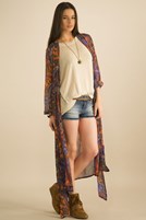 Bayan Çok Renkli Şal Desenli şifon Kaftan