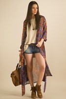 Bayan Çok Renkli Şal Desenli şifon Kaftan
