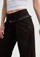 Bayan Siyah Beli Lastikli ve Kemerli Bol Pantolon