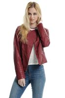 Bayan Bordo Suni Deri Biker Ceket